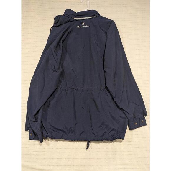 Champion Navy Blue Lightweight Windbreaker Jacket Nylon Mens Medium Rolled Hood - Picture 11 of 12